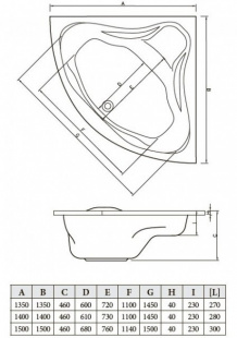 Ванна акриловая Bonito Home Andro 150x150 (BH-AN-301-150/Su) с ножками